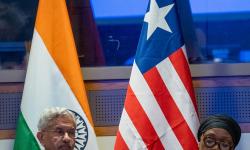 H.E. Mme. Sara Beysolow Nyanti alongside India’s Foreign Minister, H.E. Dr. S. Jaishankar.