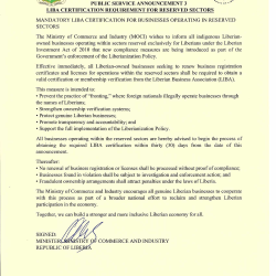 LIBA CERTIFICATION REOUIREMENT FOR RESERVED SECTORS