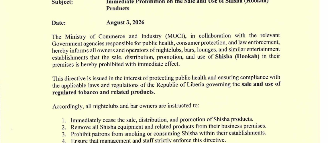 Immediate Prohibition on the Sale and Use of Shisha (Hookah) Products