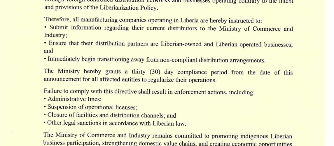 LIBERIAN OWNERSHIP OF DISTRIBUTION COMPANIES