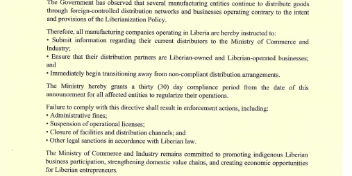 LIBERIAN OWNERSHIP OF DISTRIBUTION COMPANIES