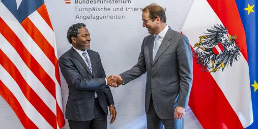 Dr. Ibrahim Nyei, Deputy Minister for International Cooperation and Economic Integration, with Ambassador Nikolaus Marschik, Austria’s Secretary-General for Foreign Affairs. 